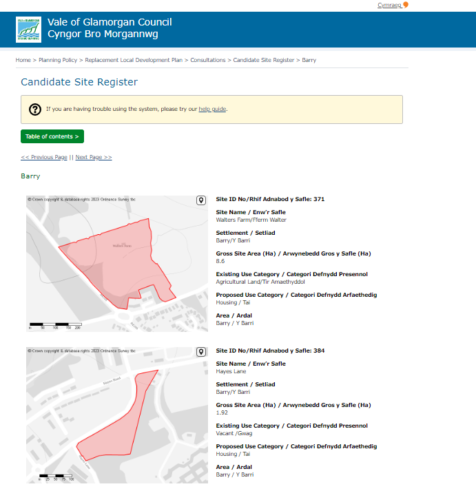 Vale of Glamorgan Council Candidate Site Register